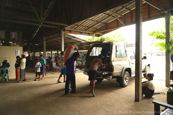 Loading the office car with supplies