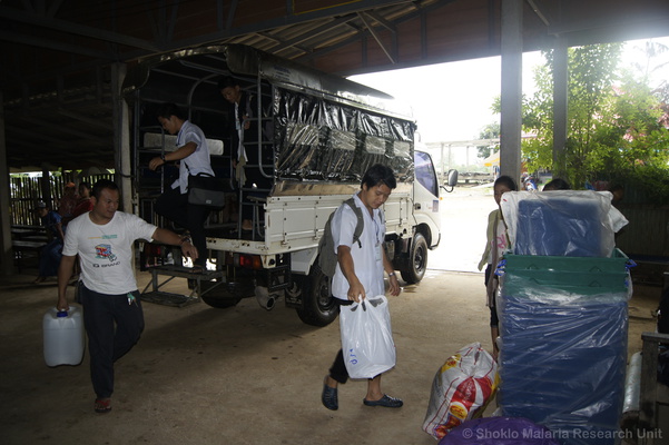 Unloading equipment from the van